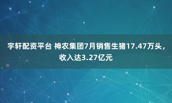 宇轩配资平台 神农集团7月销售生猪17.47万头，收入达3.27亿元